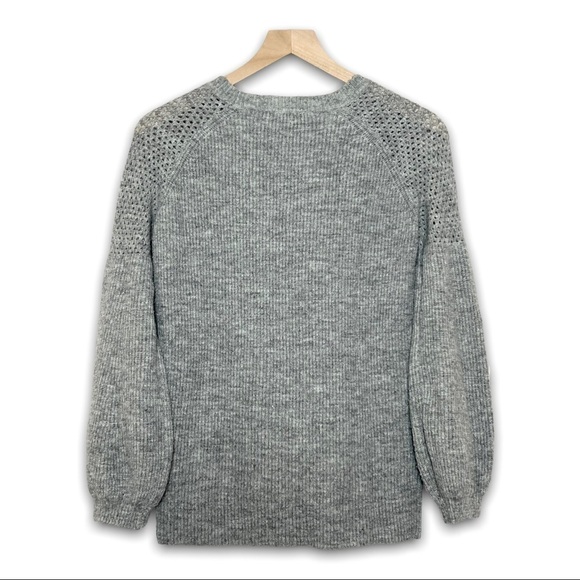 NANETTE LEPORE Crochet Shoulder Puff Sleeve Ribbed Crew Neck Pullover Sweater S - Picture 2 of 5